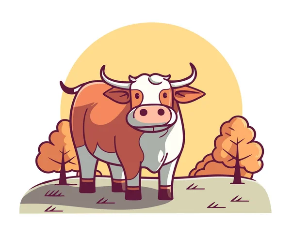 Cute Cartoon Cow Grazing Meadow Icon Isolated — Stock Vector