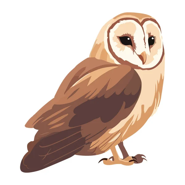 Cute Owl Sitting Branch Looking Fierce Icon Isolated — Stock Vector