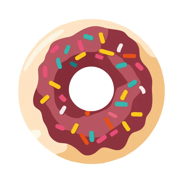 Süße Donut Symbol Mit Schokoladenglasur Und Streusel Symbol Isoliert — Stockvektor