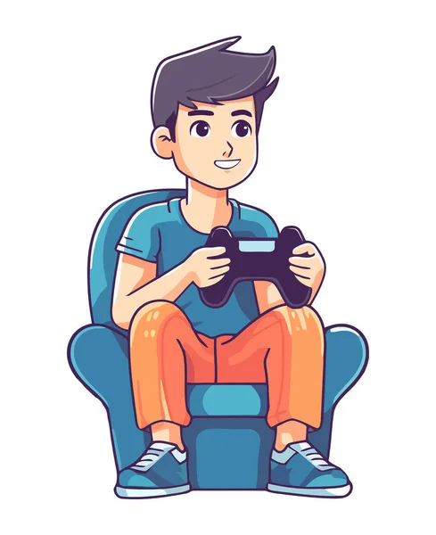 Lächelndes Kind Spielt Videospiel Mit Joystick Symbol — Stockvektor