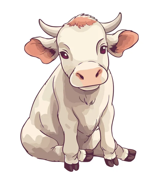 Χαριτωμένο Αγελάδα Μασκότ Χαρούμενη Εικόνα Απομονωμένη — Διανυσματικό Αρχείο