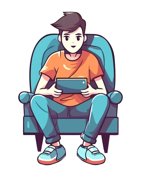 Uma Pessoa Sentada Sofá Lendo Ícone Tablet Digital Isolado — Vetor de Stock