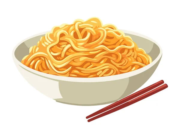 Ramen Noodles Bowl Chopsticks Lunch Icon Isolated — Stock Vector