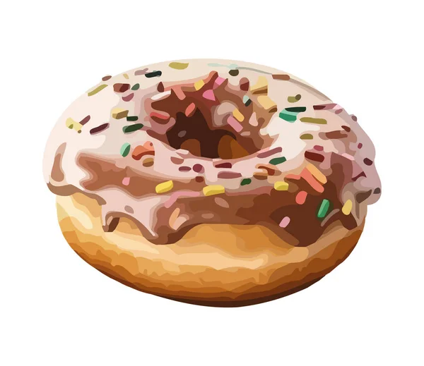 Donut Sucré Avec Icône Décoration Glacée Chocolat Isolé — Image vectorielle