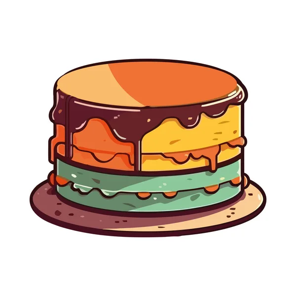Gâteau Alimentaire Sucré Avec Icône Sauce Chocolat Isolé — Image vectorielle