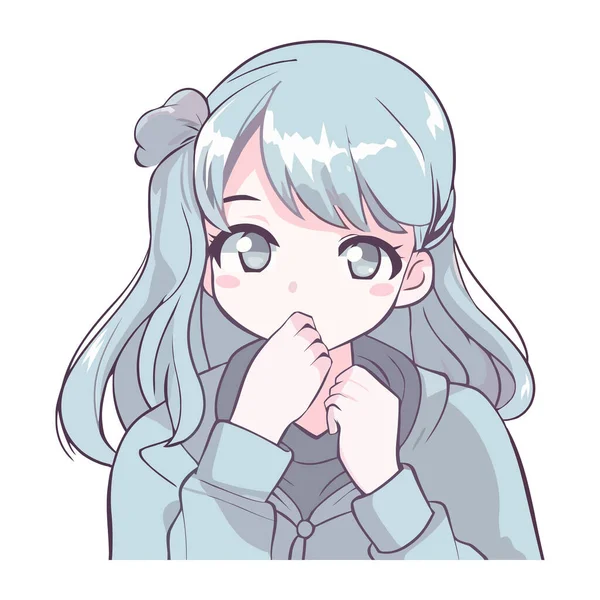 Anime Girl Long Hair Smiles Cheerfully Icon Isolated — Stock Vector