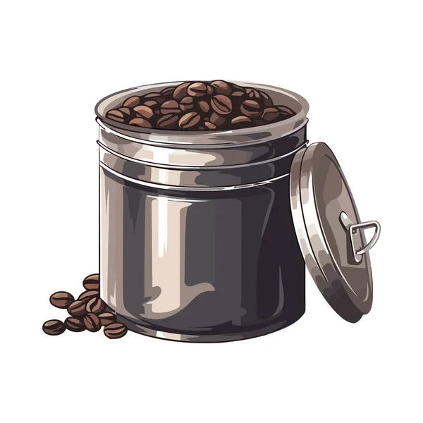 Frische Kaffeebohnen Aus Metallbehälter Verschüttet — Stockvektor