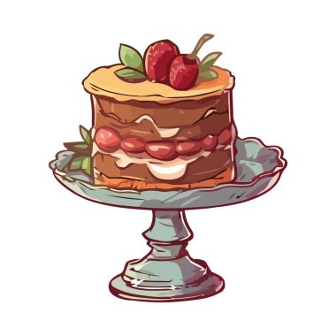 Süslü tabak ikonunda tatlı çilekli kek izole edilmiş.