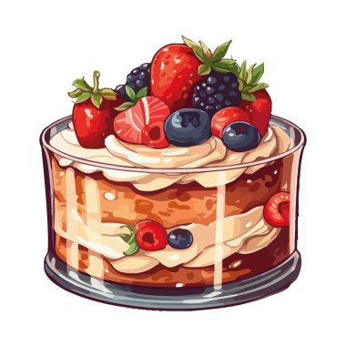 Kremalı ve çilekli tatlı izole edilmiş.