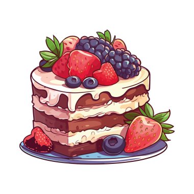 Krem şanti ve böğürtlen yalıtılmış tatlı turta ikonu