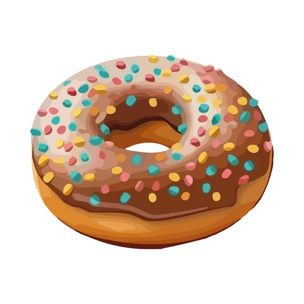 Frischer Donut Mit Schokoladenglasur Und Streuseln Symbol Isoliert — Stockvektor