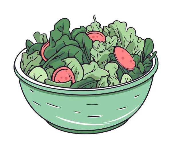Свежий Овощной Салат Органической Зеленой Чаше Икона Изолированы — стоковый вектор