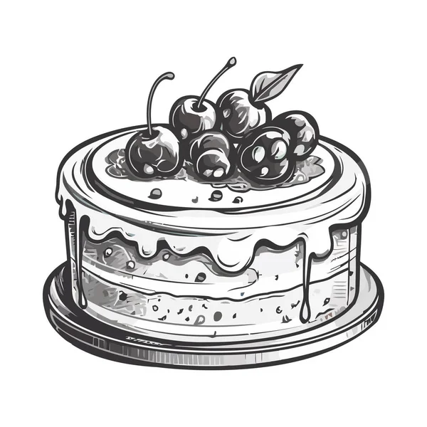 草莓芝士蛋糕与新鲜覆盆子顶部图标分离 — 图库矢量图片