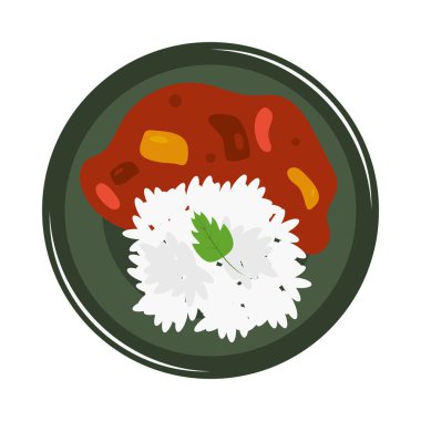 Hint yemeği pilavı ve köri vektörü izole edilmiş.