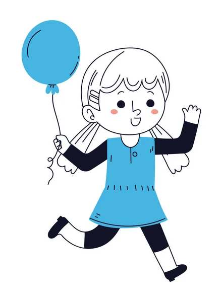 Fille Avec Ballon Doodle Icône Isolé — Image vectorielle