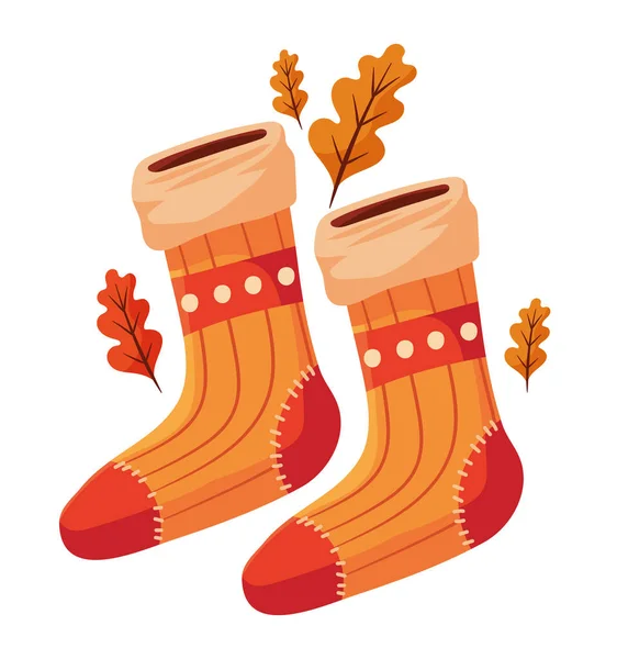 Gestrickte Socken Herbst Blatt Ikone Isoliert — Stockvektor