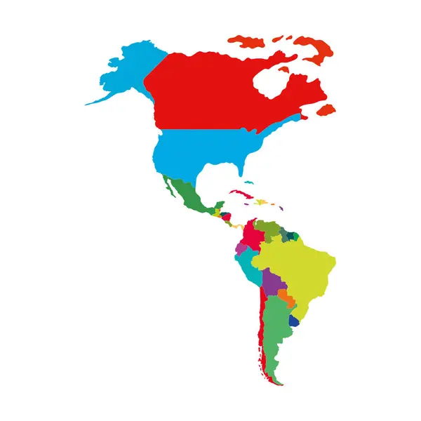 Amerika Haritalı Renkli Vektör Izole Edildi — Stok Vektör