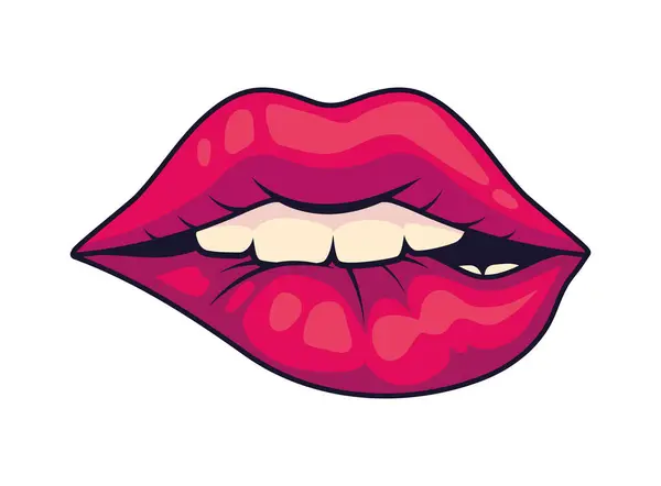 Mund Pop Art Mit Lippenstift Vektor Isoliert — Stockvektor