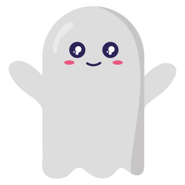 Cadılar Bayramı Kawaii hayalet vektörü izole edildi.