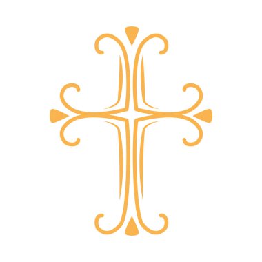 Katolik haçı altın çizim vektörü izole edildi