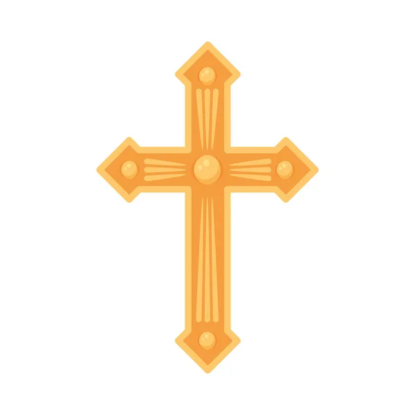 Katholiek Kruis Glanzend Gouden Vector Geïsoleerd — Stockvector