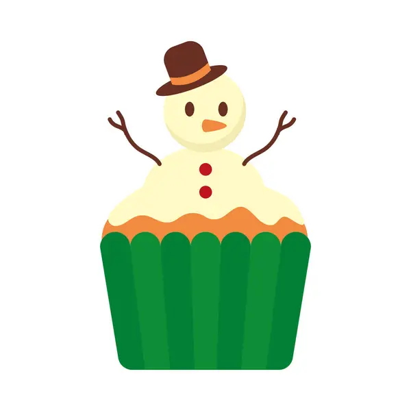Natale Dolce Cupcake Con Vettore Pupazzo Neve Isolato — Vettoriale Stock
