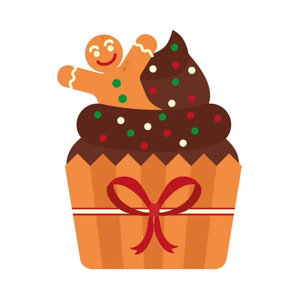 Jul Dessert Cupcake Med Giger Man Vektor Isolerad — Stock vektor