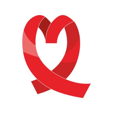 AIDS Günü kurdelesi kalp şekli vektöründe izole edilmiş kırmızı