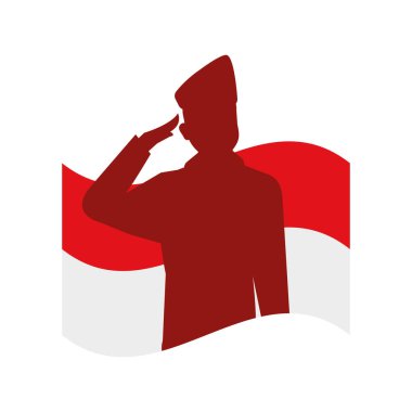 Endonezya 'nın bağımsızlık günü ve bayrak simgeli asker