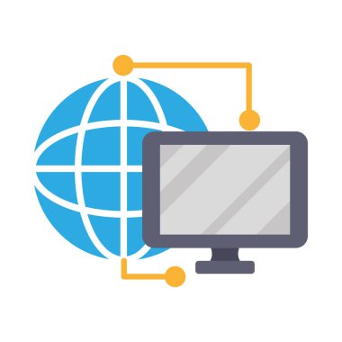 veritabanı bilgisayarı ve internet simgesi vektörü izole edildi