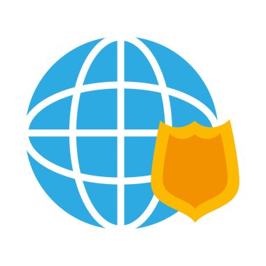 Kalkan ve internet simgesi vektörü izole edilmiş veri güvenliği illüstrasyonu