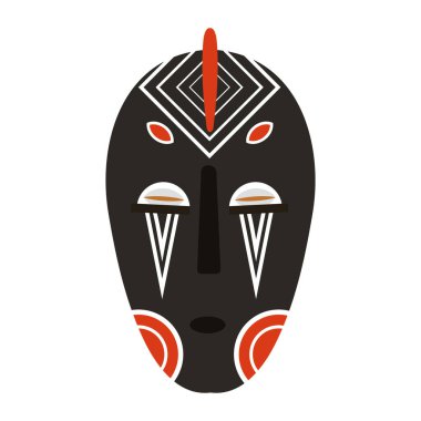 Kırmızı ve beyaz ayrıntı vektörü izole edilmiş siyah renkli Nijerya maskesi