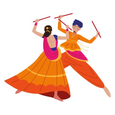 Geleneksel kıyafetler giyen Hintli çift izole edilmiş.