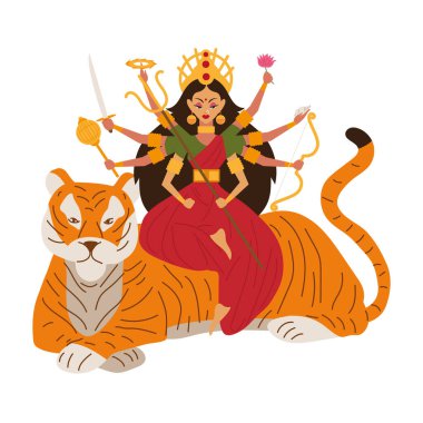 Tanrıça Durga ve kaplan izole