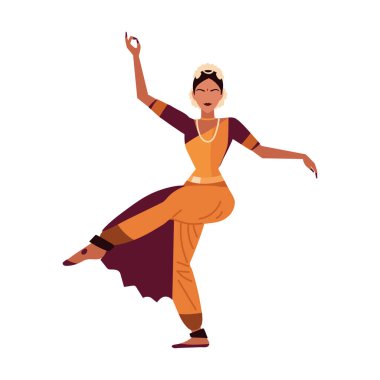Bharatanatyam dansı yapan Hintli kadın izole edilmiş.