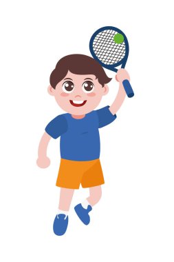 Tenis oynayan yakışıklı çocuk yalnız.