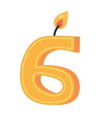 Doğum günü mumu yanıyor. Altı numara izole.