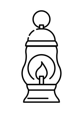 Yağ lambası kamp malzemeleri izole edilmiş ikon