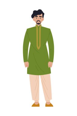 Geleneksel yeşil elbiseli Hintli adam.