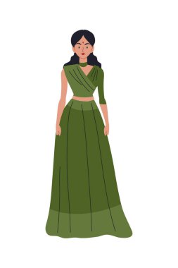 Yeşil sarili Hintli kadın izole edilmiş.