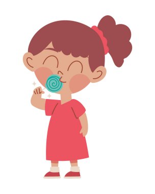 Çizgi film kızı yalnız başına şeker yiyor.