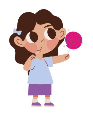 İzole edilmiş şeker yiyen küçük kız.