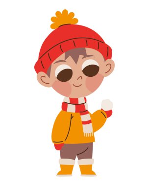 İzole edilmiş kışlık kıyafetler giyen küçük çocuk.