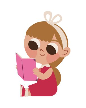 Küçük kız yalnız başına oturmuş kitap okuyor.