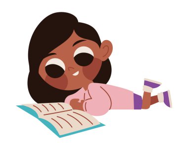 Güzel çizgi film kızı kitap okuyor.