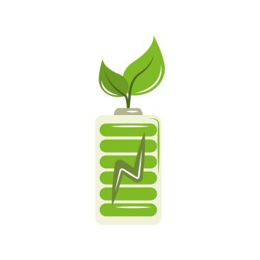 battery with bio renewable energy icon clipart