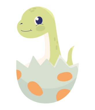 green cute dinosaur baby in egg isolated clipart