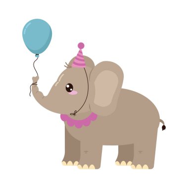 Doğum günü şapkalı şirin bir fil.