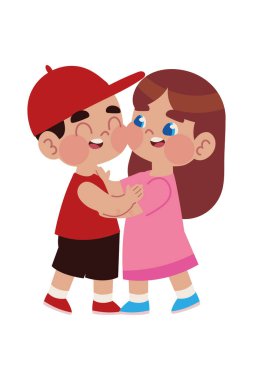 Mutlu çocuk karakterleri yalnız başlarına sarılıyorlar.