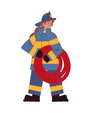 Hortum tasarımlı itfaiyeci kız.